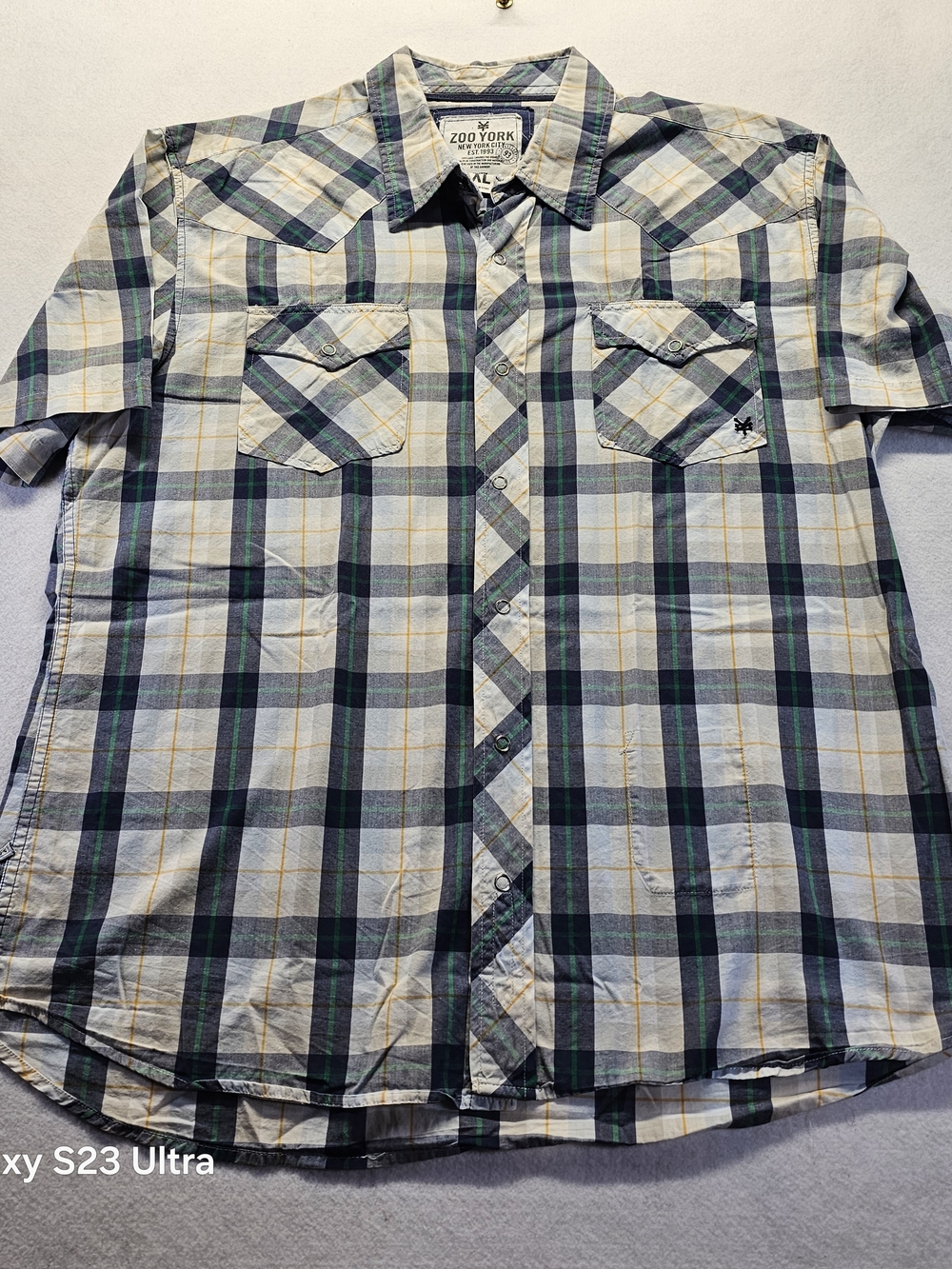 Zoo York Men’s Short-Sleeve Plaid Button-Up Shirt - Green/Gray